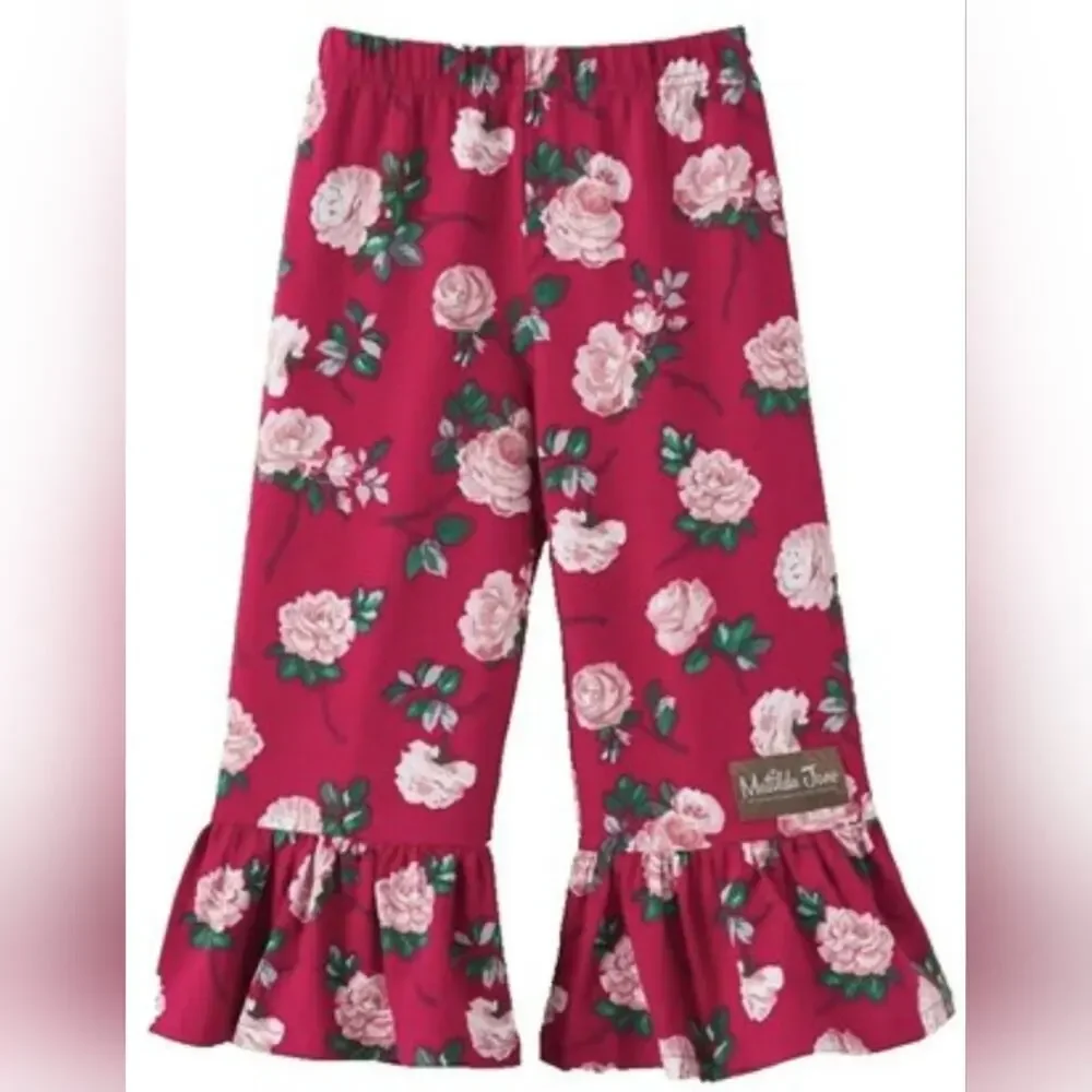 Matilda Jane Floral Kids Rose Bud Ruffle Bottoms - Pink & Green Sz.S(4) #1865